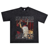Basket Ball Star T Shirt Lebron James Washed Distressed Street American T-Shirt Loose