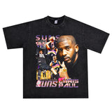 Basket Ball Star T Shirt Basketball Chris Pau Washed Distressed Printed Personalized T-Shirt Retro Short Sleeve