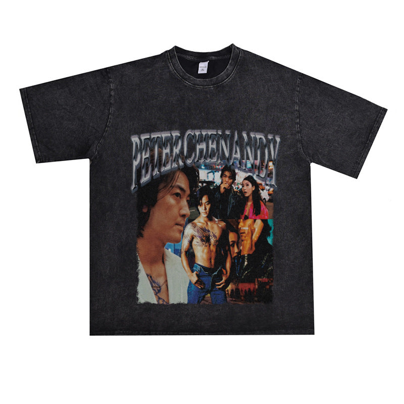 Basket Ball Star T Shirt Cotton Short Sleeve Loose round Neck Retro Heavy T-shirt for Men