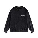Purple Brand Distressed Sweatshirt Fashion Washed Black Long Sleeves Top