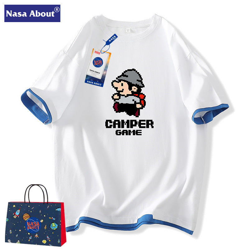 Nasa T Shirt Short-Sleeved T-Shirt Men'S Summer Trendy Loose Casual Cotton T-Shirt