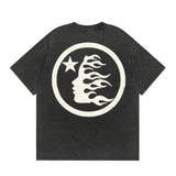 Hellstar T Shirt Simple Distressed Star Portrait Printing Casual Loose