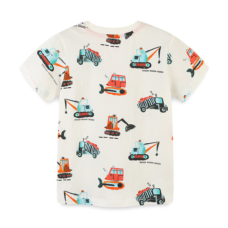 Boy T Shirt T-shirt Summer Boys' round Neck Pullover Short-Sleeved Shirt Knitted Cotton Cartoon