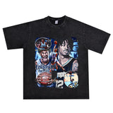 Basket Ball Star T Shirt Basketball Ja Morant Printed Washed Distressed T-Shirt Cotton Short Sleeve Loose