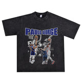 Basket Ball Star T Shirt Basketball Paul George Washed Distressed Printed T-Shirt Vintage Cotton Short Sleeve