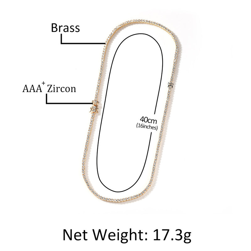 Chains 2mm Copper with AAA Zircon Tennis Chain Necklace St. Valentine's Spectrum