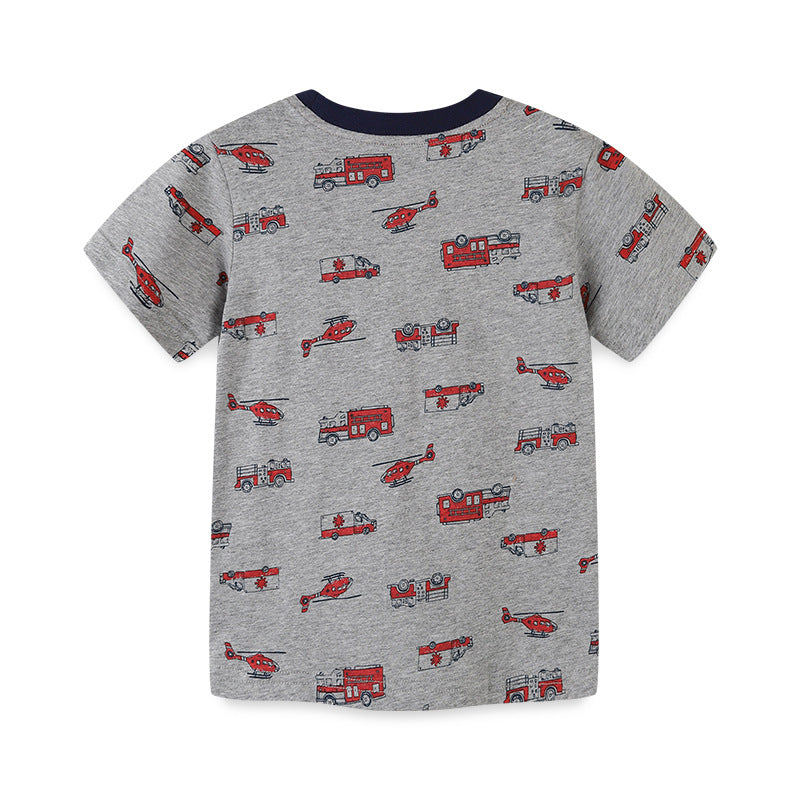 Boy T Shirt Boy's Short-Sleeved T-shirt Summer Knitted Cartoon Printed Children Top Pullover round Neck