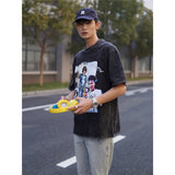 Basket Ball Star T Shirt Jalen Green Washed Distressed Printed T-Shirt Retro Short Sleeve Loose