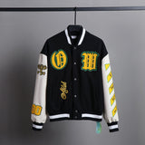 Ow Jacket Yellow Embroidery Cotton-Padded Jacket for Men and Women