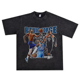 Basket Ball Star T Shirt Basketball Paul George Washed Distressed Printed T-Shirt Vintage Cotton Short Sleeve