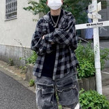 MIJKO Mens Jacket Fake Two Piece Splicing Black and White Grid Jacket