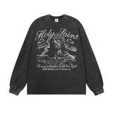 Vintage T-shirts High Street Short Sleeve T-Shirt Cotton Washed Old Long Sleeve