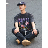Basket Ball Star T Shirt Short Sleeve Printed T-shirt Retro Hip Hop Loose Cotton Washed Distressed