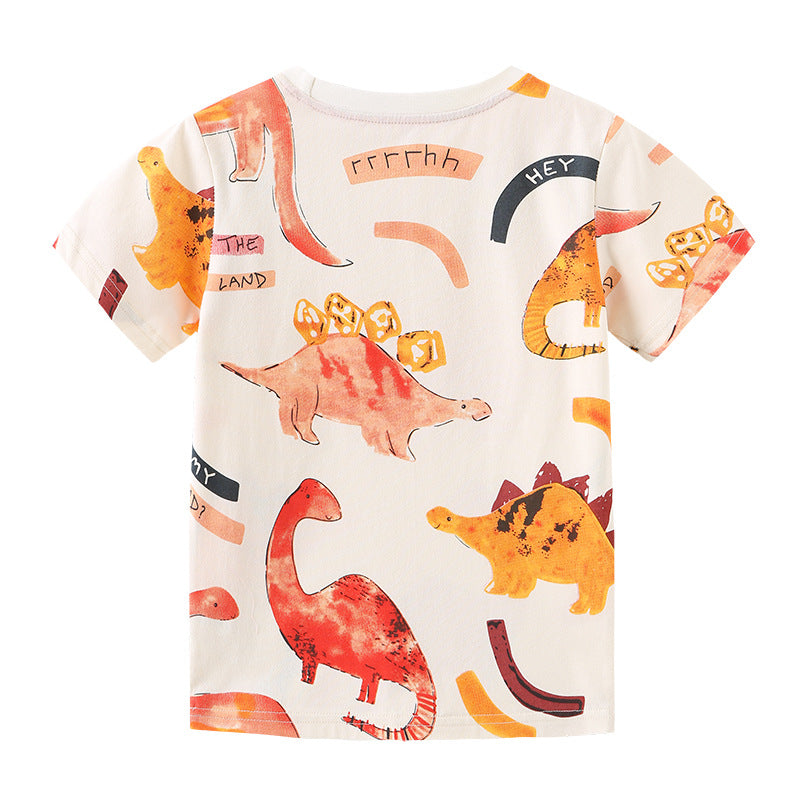 Boy T Shirt Children's T-shirt Summer Children Cartoon Dinosaur Printed Short-Sleeved Shirt Knitted Cotton