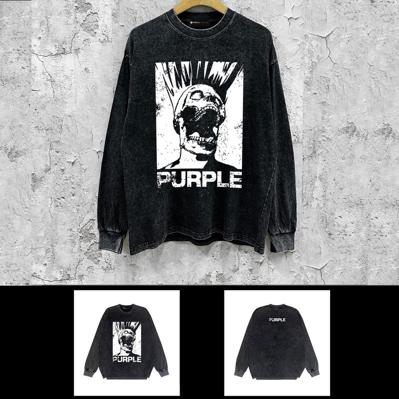 Purple Brand Distressed Long Sleeve Shirt Fashion Distressed Loose Long-sleeved Top
