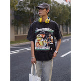 Basket Ball Star T Shirt Washed Distressed Printed T-Shirt Short Sleeve Loose Retro Cotton