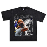 Basket Ball Star T Shirt Basketball Print Carmelo Anthony Washed Distressed T-shirt Loose