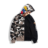 Bathing Ape Hoodie Shark Luminous Camouflage Jacket Men's Autumn and Winter Cardigan Zipper Embroidered Hooded Sweater