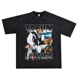 Basket Ball Star T Shirt Jayson Tatum Washed Distressed Printed T-Shirt Loose Retro Short Sleeve