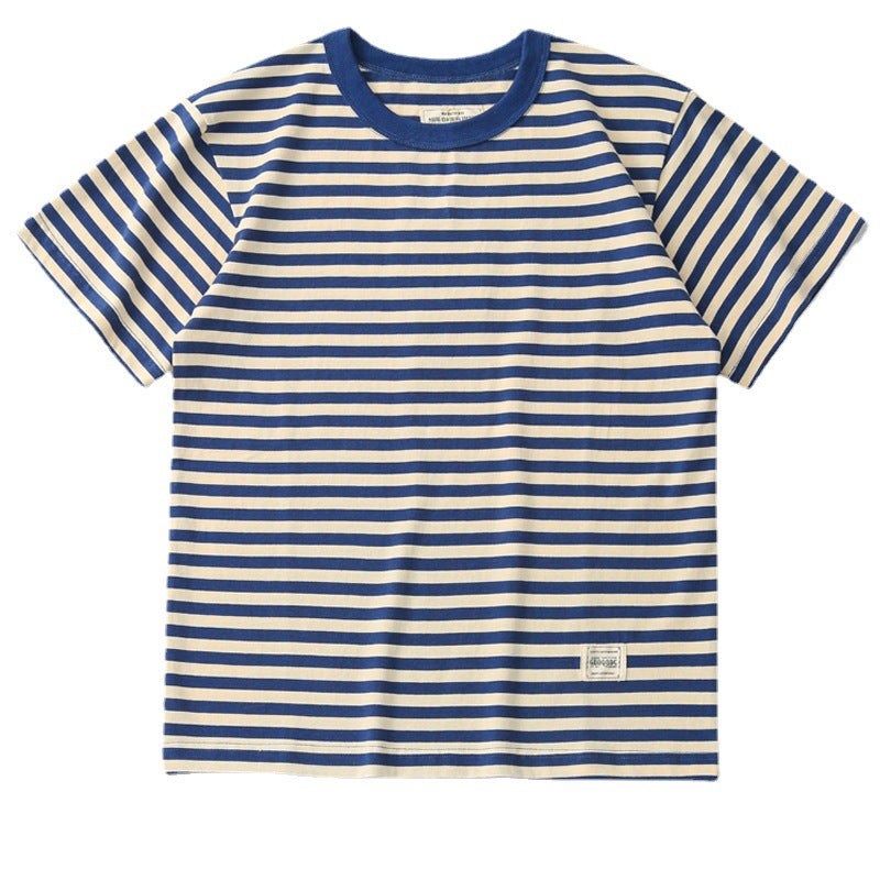 Mariner Shirt Summer Navy-Striped Shirt Loose Couple round Neck Striped Short Sleeve T-shirt Men