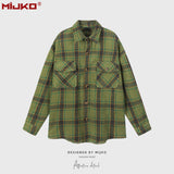MIJKO Mens Jacket Loose Plaid Unisex Jacket