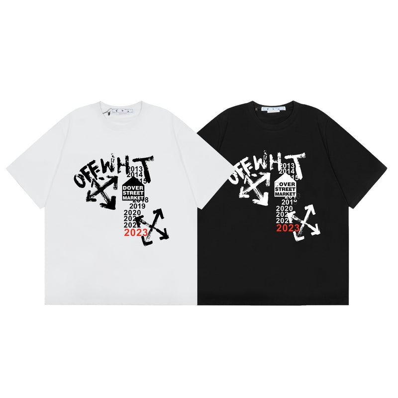 Off White T Shirts OW Square Letter Arrow Pattern Crew Neck Pullover Short Sleeves