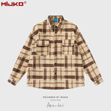 MIJKO Mens Jacket Loose Plaid Jacket Unisex