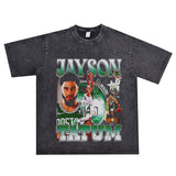 Basket Ball Star T Shirt Jayson Tatum Washed Distressed Printed T-Shirt Loose Retro Short Sleeve