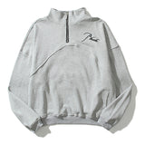 Rhude Hoodie Autumn Winter Retro Stand Collar Half Zip Logo Embroidery Stitching Polo Casual Sweatshirt