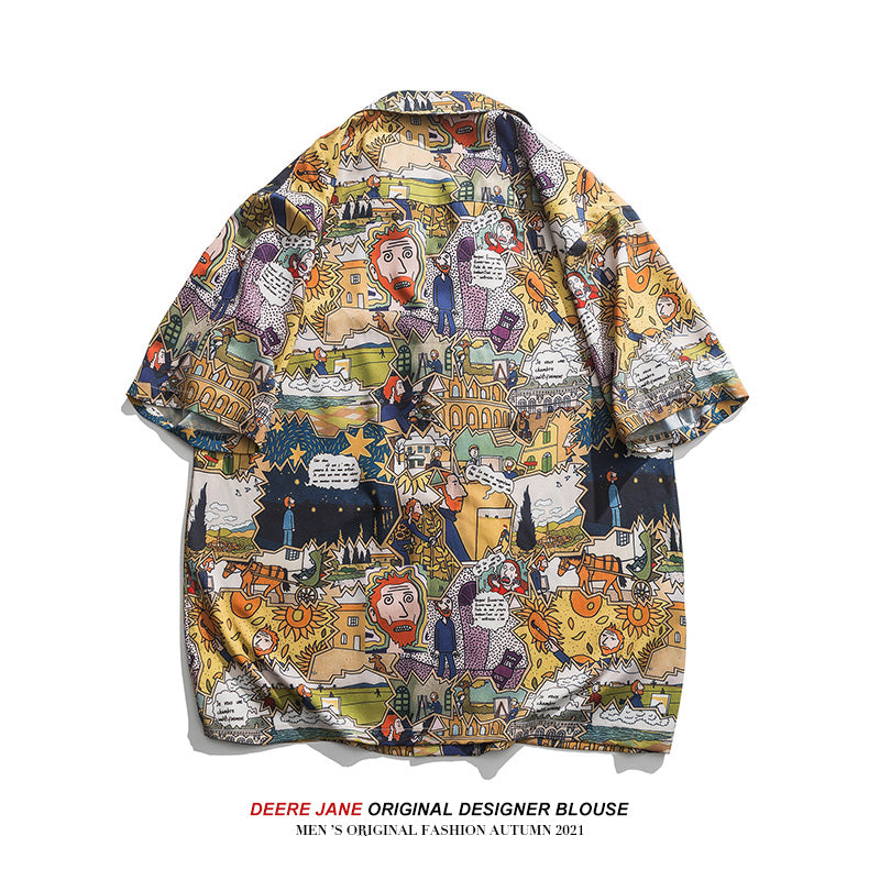 Men Shirts Summer Short Sleeve Printed Shirt Men's Loose