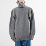 MIJKO Mens Jacket Turtleneck Knitted Ripped Sweater