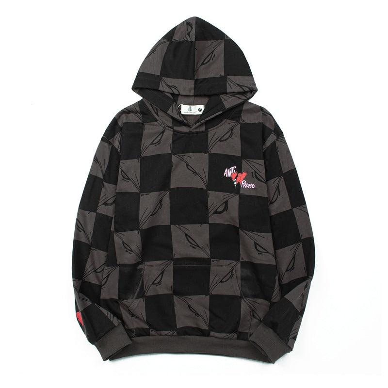 Checkered Heart Hooded Sweatshirt