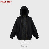 MIJKO Mens Jacket Fake Two-piece Shirt Splicing Heavy Jacket