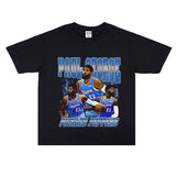 Basket Ball Star T Shirt Basketball Paul George Washed Distressed Printed T-Shirt Vintage Cotton Short Sleeve