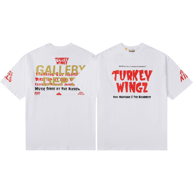 Gallery Dept T-Shirt Hand Painted Ink Splashing Alphabet Washed Retro Short Sleeve T-Shirt