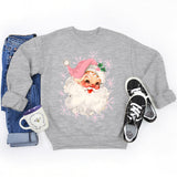 Christmas Pink Claus Print Crew Neck Sweatshirts