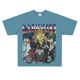 Film Star T Shirt Anime Retro Washed Distressed Flower Short Sleeve Loose T-shirt Men and Women