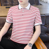 Mariner Shirt Polo Men's Short Sleeve Slim Fit Stripe Trendy Navy-Striped Shirt T-shirt