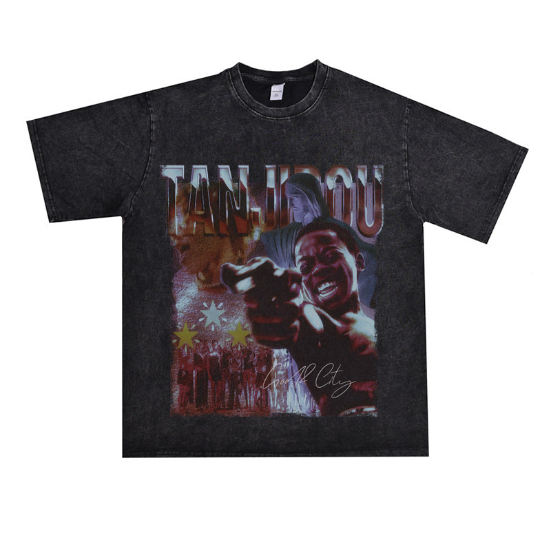 Film Star T Shirt Cotton Short Sleeve Loose round Neck Retro T-shirt for Men