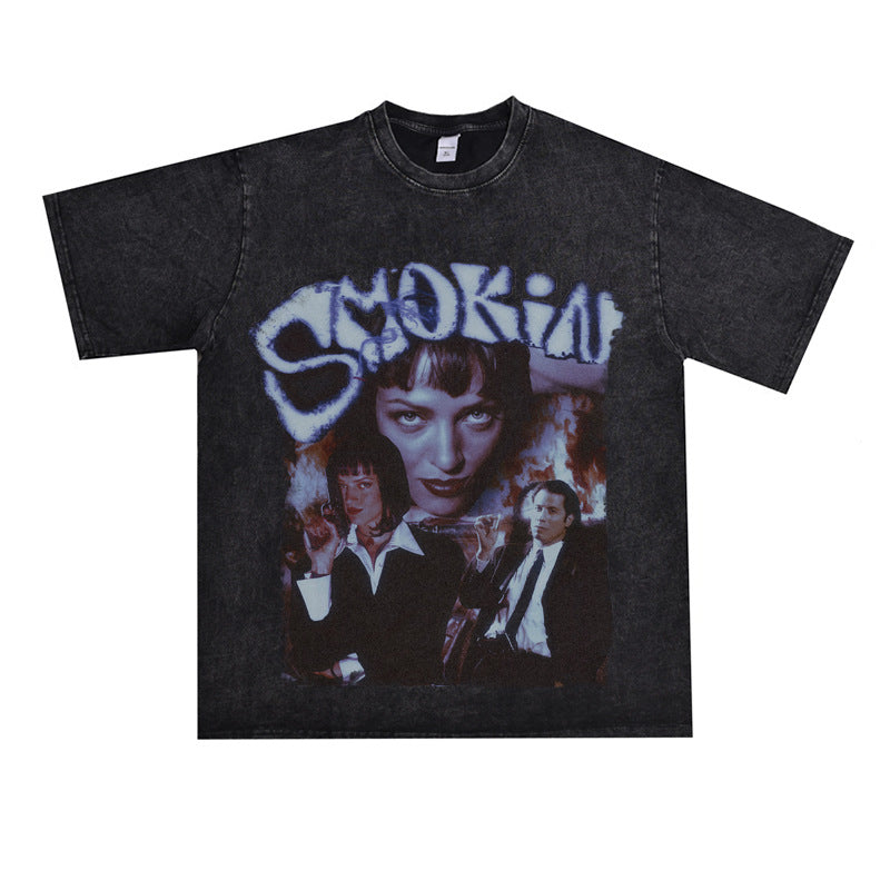 Film Star T Shirt Cotton Short Sleeve Loose round Neck Retro Design T-shirt