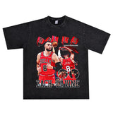 Basket Ball Star T Shirt Basketball Zach LaVine Washed Distressed Printed Cotton T-shirt Short Sleeve