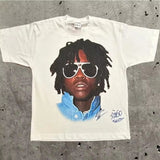 T-Shirt Vintage Portrait Letter Print Short Sleeve Men's