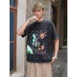 Film Star T Shirt Pure Cotton Loose Short Sleeve American Retro Trendy Printed round Neck T-shirt for Men