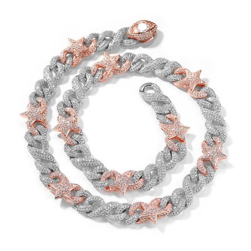 Chains Hip Hop 10MM Necklace Full of Diamond Pentagram Cuban Chain St. Valentine's Spectrum