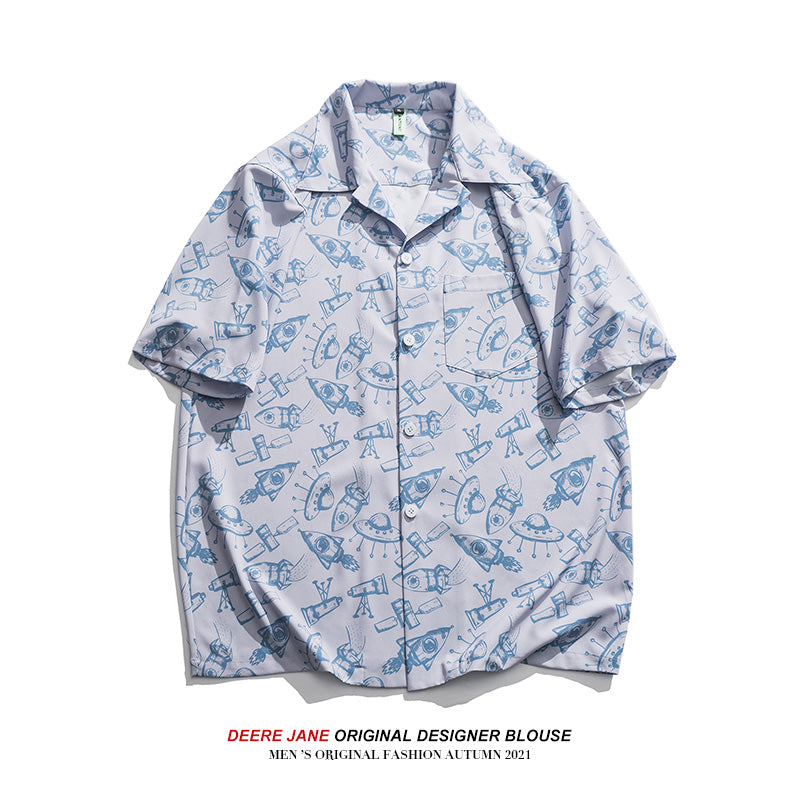 Men Shirts Summer Short Sleeve Printed Shirt Men American Style Loose Casual
