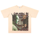 Film Star T Shirt Pure Cotton Loose Short Sleeve American Retro Trendy Printed round Neck T-shirt for Men