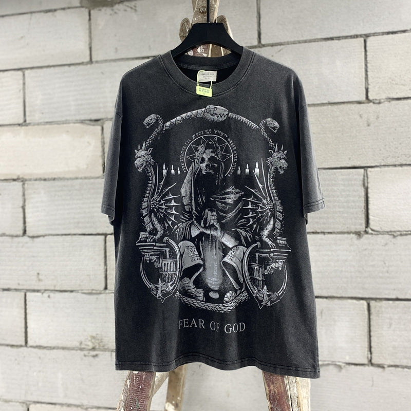 Fog Essentials T Shirts Spring and Summer FOG Joint Series Washing Water Old Crew Neck Short Sleeves