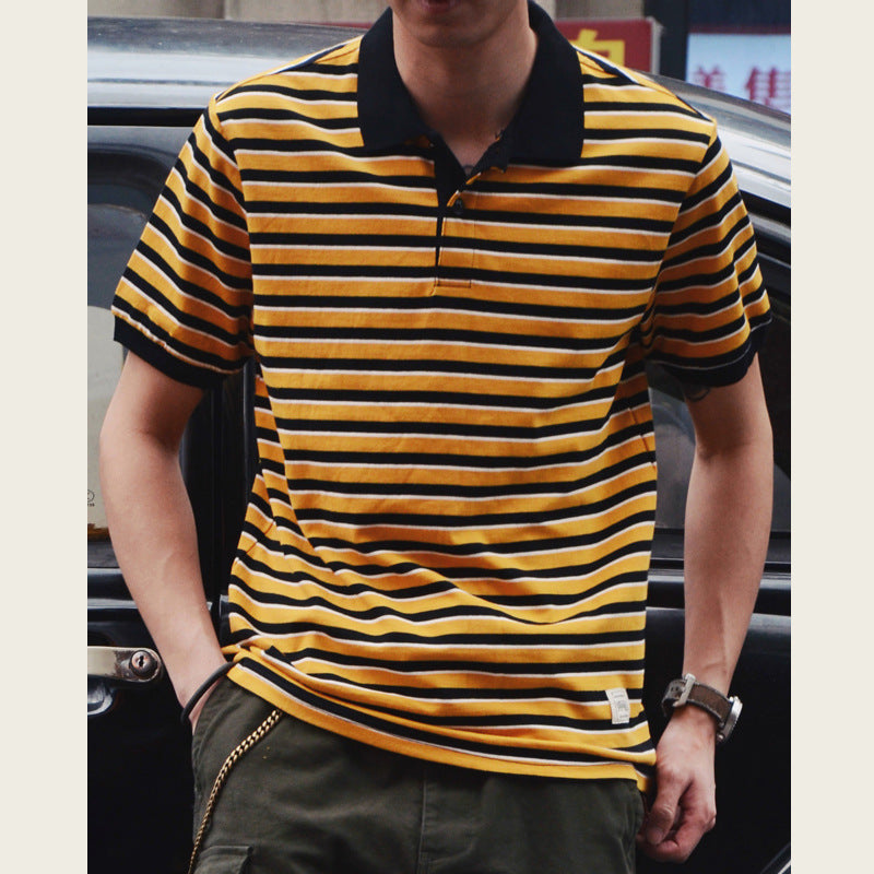 Mariner Shirt Summer Lapels T-shirt Navy-Striped Shirt Cotton Half Sleeve Striped Men's Short Sleeve Polo Shirt