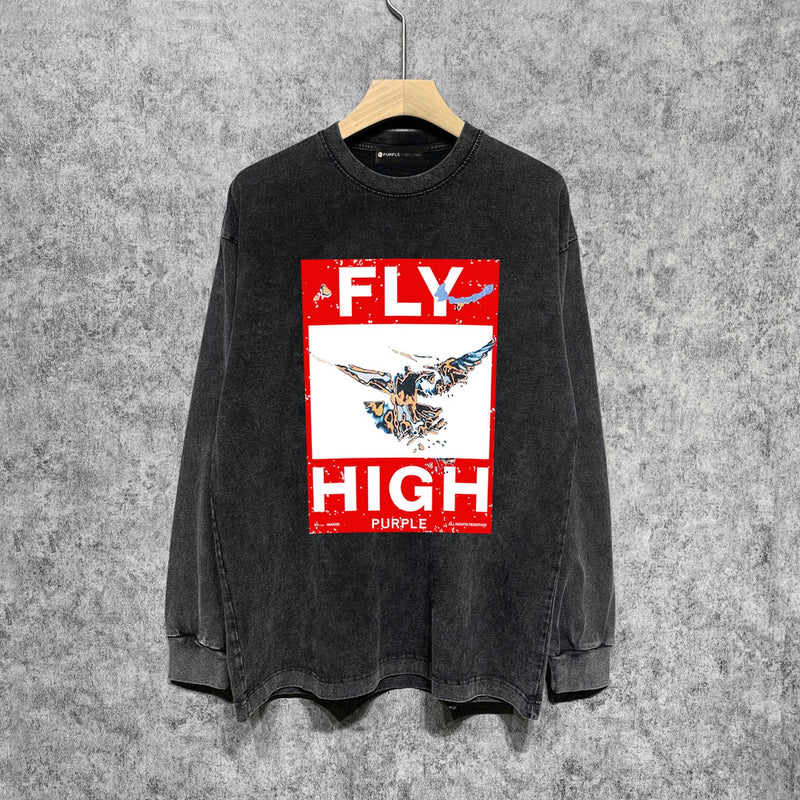 Purple Brand Distressed Long Sleeve Shirt Fashion Distressed Loose Long-sleeved Top