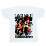 Basket Ball Star T Shirt Washed Distressed Lamelo Ball Printed Short Sleeve T-Shirt Vintage Pure Cotton